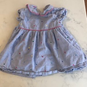 Baby Boden polka dot chambray dress and ruffle bloomers. Worn once, no stains